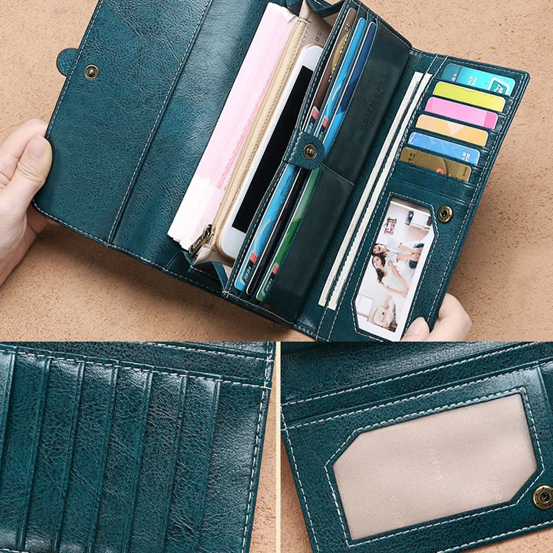 Zency Fashion Retro Bags Women Genuine Leather Clutch Bag High Capacity Quality Wallet Card Case Coin Long Zipper Purse