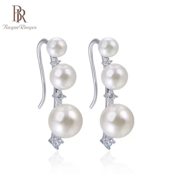 

Bague Ringen Long Pearl Earrings for Women Silver 925 Jewelry Round Zircon Freshwater Pearl Ear drops Female Wedding Accessory