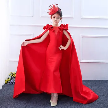

2019 New Fashion Red Gown Dress Princess Long Trailling Dress Royal Girls Hold Communion Dress Modis Kids Clothes Vestidos Y1924