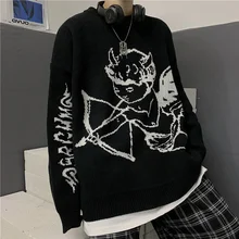 

Sweaters Women Streetwear Knitted Angel Pullover Jacquard Fashion Hip Hop Spring Autumn Harajuku Oversized Outwear Jumper latest
