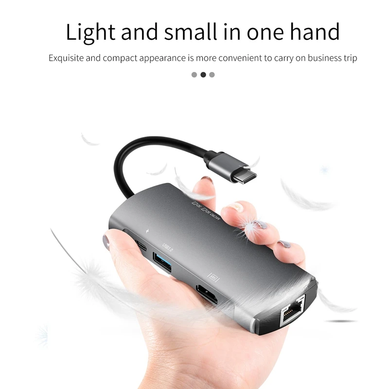 Usb 3.0 Type C концентратор 7 в 1 для Ethernet + 4K видео Hdmi Pd Rj45 адаптер зарядного порта слот