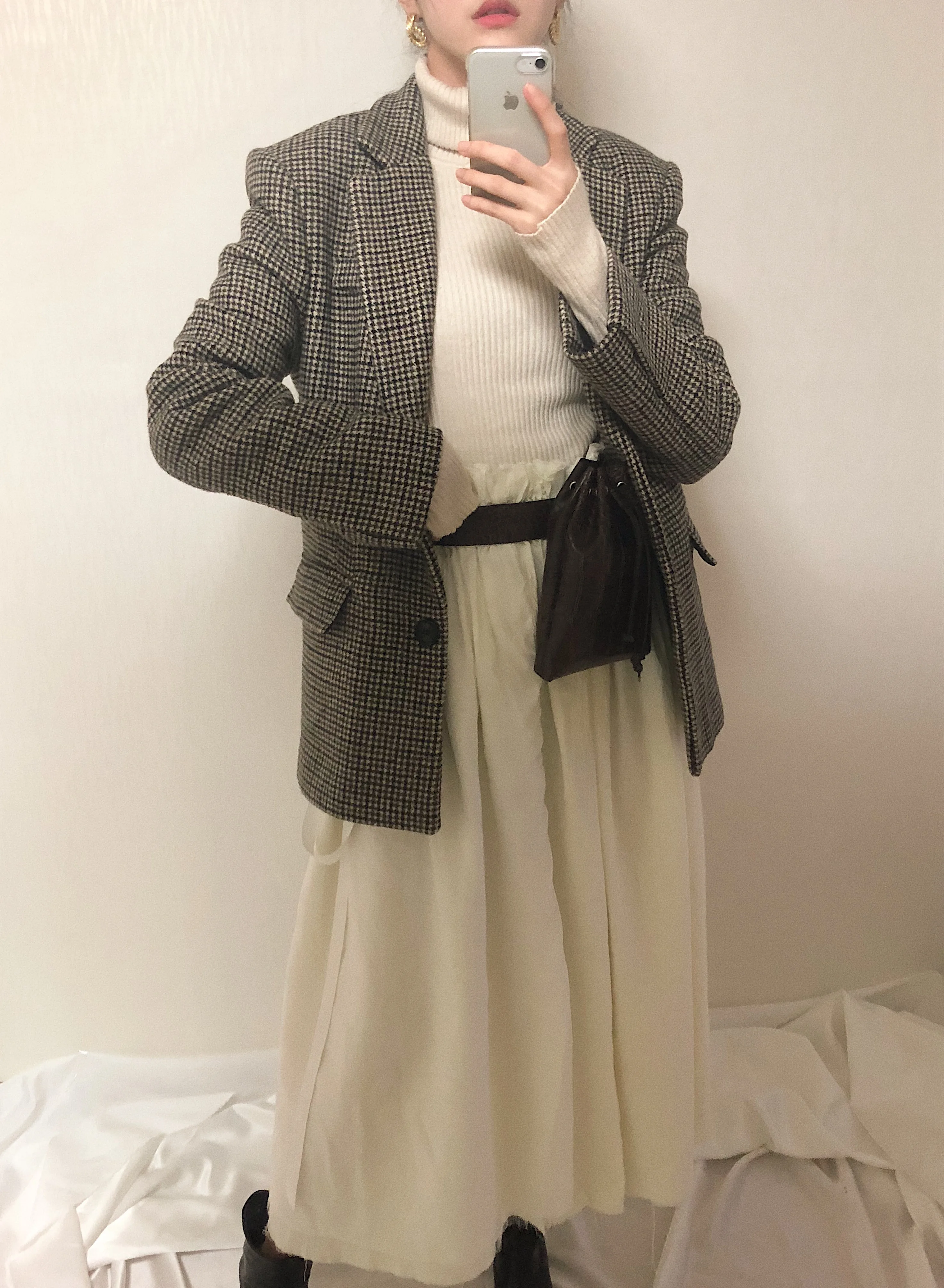 Корейский женский осенне-зимний клетчатый шерстяной Блейзер, Женское пальто с длинным рукавом, винтажная куртка, пальто, Manteau Femme, Повседневная парка