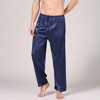 

Men's Solid Color Silk Pyjama Bottoms European-Size Long Silk Pants