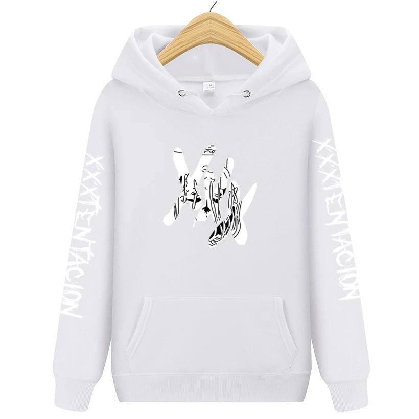 Белый Осенне-зимние мужские новые модные толстовки XXXtentacion с буквенным принтом, мужские повседневные толстовки с капюшоном, мужские пальто - Цвет: Белый