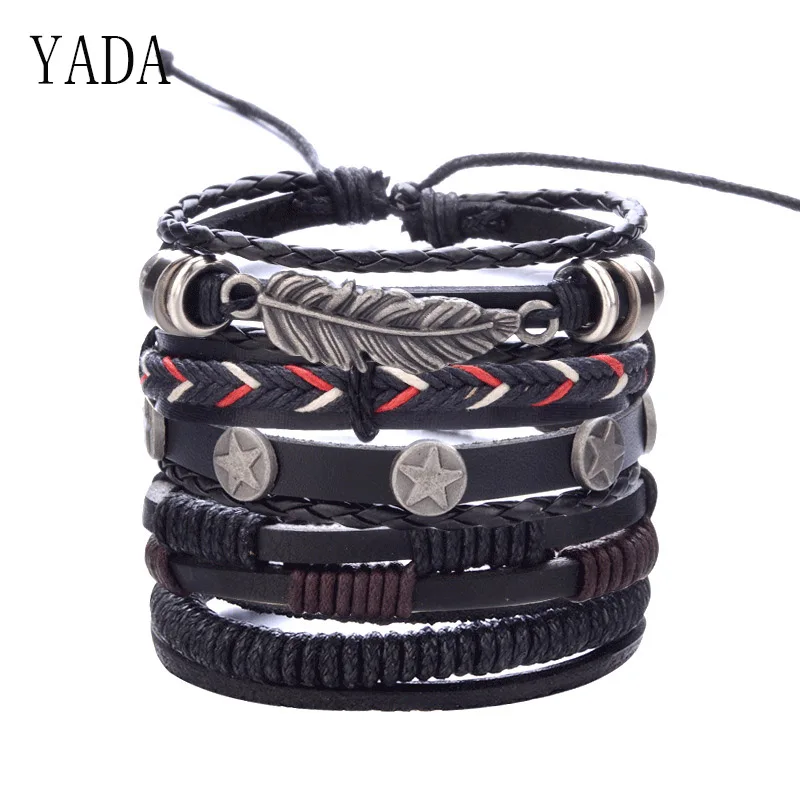 

YADA Gifts 5 PCS/SET Leaves Feather Bracelets&Bangles For Women PU Bracelets Charm Friendship Crystal Jewelry Bracelet BT200017