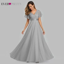 Голубое платье для выпускного вечера размера плюс Ever Pretty EP07962 элегантное женское сексуальное длинное платье из тюля с v-образным вырезом для выпускного вечера вечерние летние платья