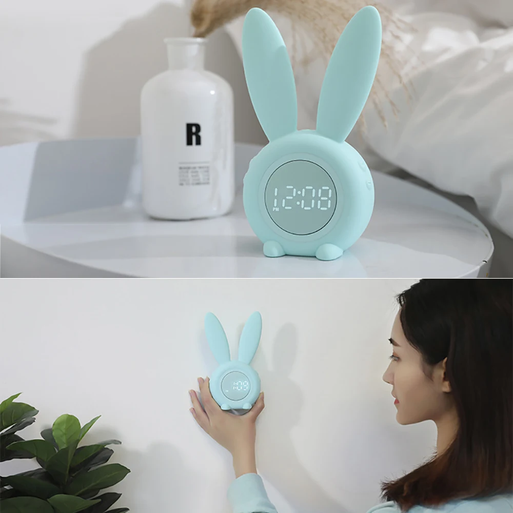 Светодиодный цифровой Электронные часы с будильником USB управление звуком кролик ночной Светильник настольные часы милый кролик ухо часы украшение для дома новинка