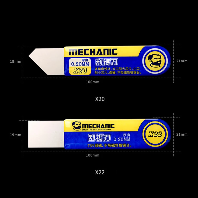 X20 and X22 Механический скребковый оловянный нож T0.2mm для завода оловянный скребковый припой Пастер слабый Магнитный плоский косой рот скребковый оловянный - Цвет: X20 and X22