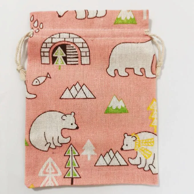 50pcs/lot 13x18cm Lovely Cute Sweet Flower Bear Cotton Linen Bags  Gift Drawstring Bags Coffee Candy Jewelry Packing Bag