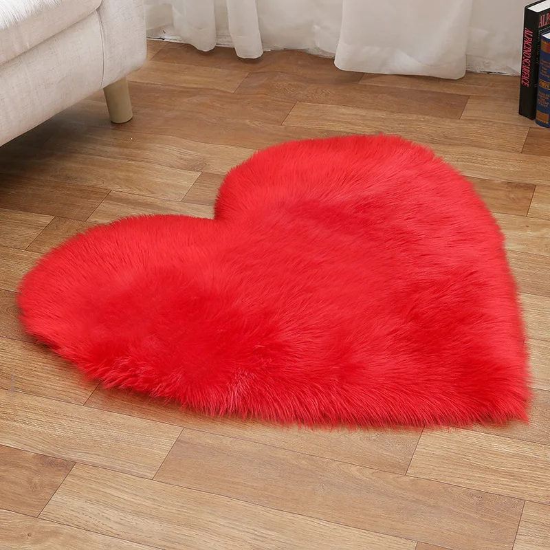 Мягкий ковер из искусственной овчины с сердечком для дома, спальни, гостиной, Длинные Плюшевые ковры, прикроватные коврики