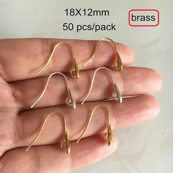 

50 pcs- Handmade Jewelry Findings Earrings Hook Brass Earrings Clasp Earwire DIY Supplies Gold Silver-color Ear-hook 18X12mm