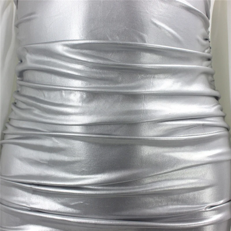 Tobinoone сексуальное короткое вечернее платье с открытыми плечами, женское облегающее мини-платье с расклешенными рукавами, Серебряная Сексуальная клубная одежда, Дамское уличное платье