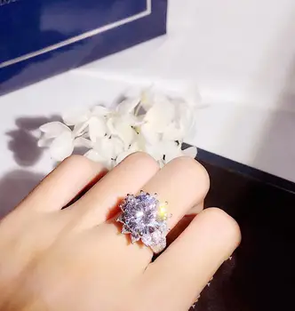 

925 Sterling Silver Sun Flower Finger Ring Large AAA 10 Carat Sona Zircon Stone Wedding Ring Set For Women Jewelry