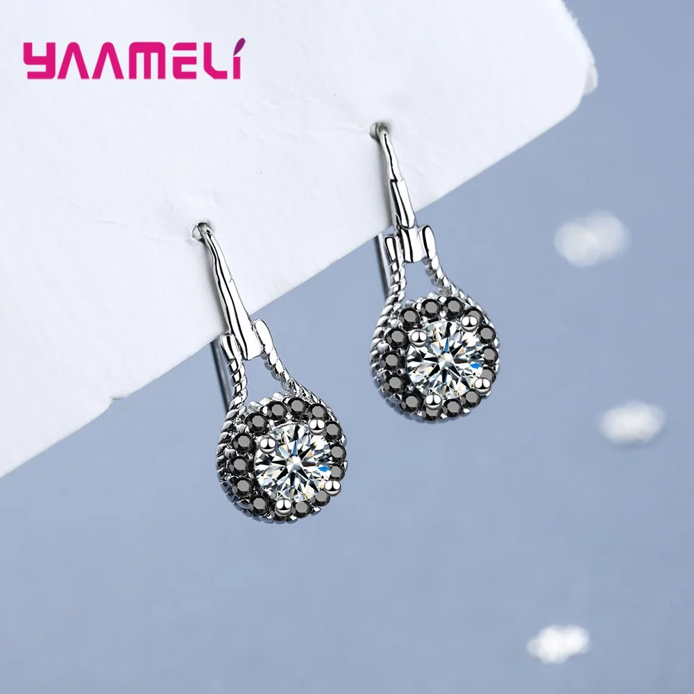 

Real 925 Sterling Silver Simple 4 Claws Drop Earrings for Women Shining CZ Crystal Fine Party Jewelry Birthday Gifts