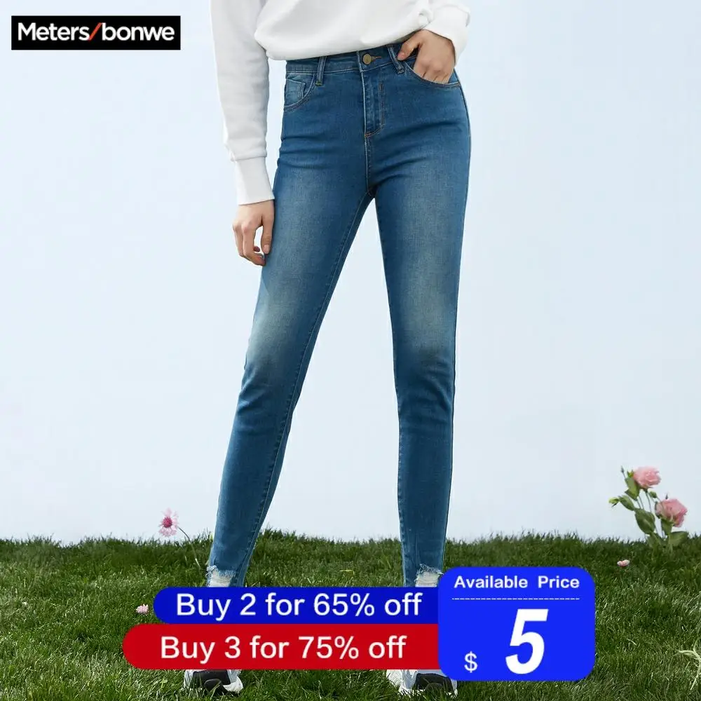 Metersbonwe, узкие джинсы для женщин, джинсы с дырками, дизайн, женские джинсовые брюки-карандаш, высокое качество, женские джинсы с эластичной талией