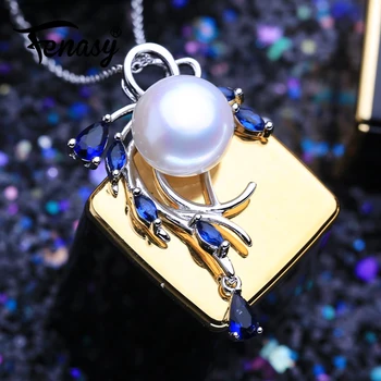 

FENASY 925 Sterling Silver Natural Freshwater Pearl Necklace For Women Pearl Jewelry Custom Boho Leaf Emerald Crystal Necklace