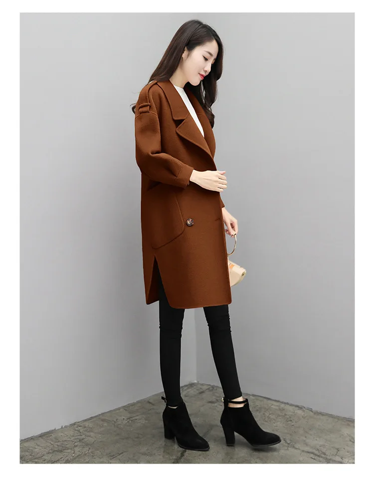 Зимнее корейское пальто женское Модное Элегантный шерстяной жакет офисное женское длинное пальто с длинным Рукавом Casaco Feminino 2XL