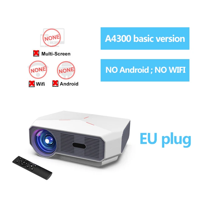 Support 4K HD 720P LED Projector Android 6.01 Wifi Smart Home Theater A4300 200inch Video Proyector with 3D Digital keyston cheap projector Projectors