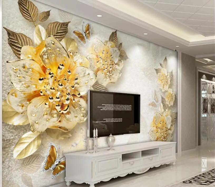 CJSIR обои на заказ Золотой Высококачественный алмазный цветок украшения фон