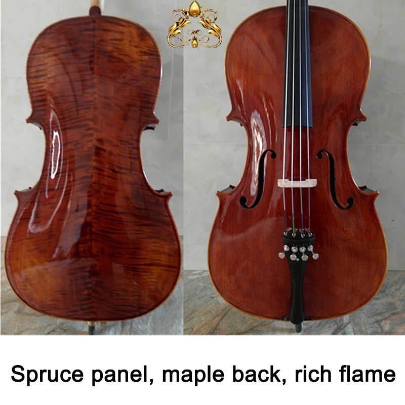 

solid wood handmade cello 4/4 3/4 Maple back side panel Rich flame cello stringed instrument beginner professional violoncello