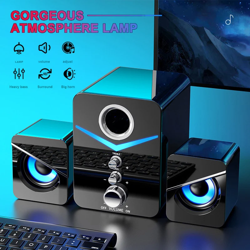 Altavoz portátil estéreo con graves Surround para ordenador, reproductor Multimedia con Subwoofer, para teléfonos inteligentes, PC de escritorio, 3 uds.