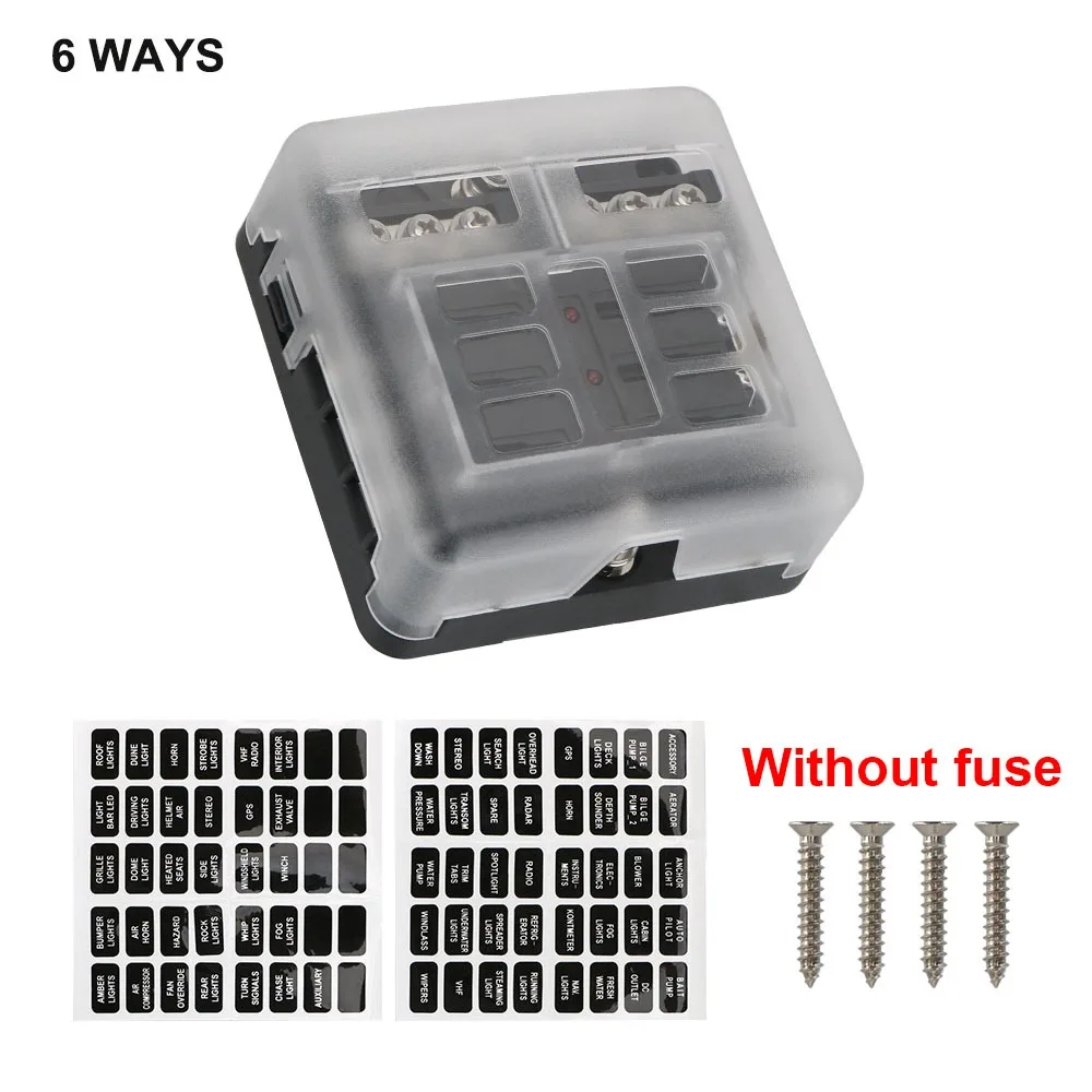 

Plastic Cover 6 Ways 12 Ways Blade Fuse Block 12V 32V Fuse Box Holder M5 Stud With LED Indicator Light For Auto Car Marine 100A