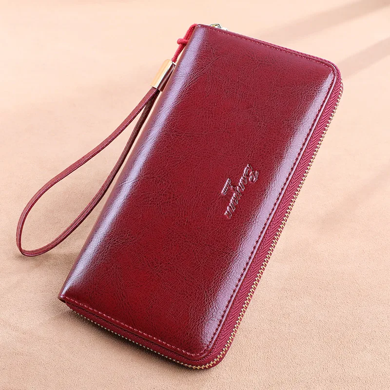 

Women Long Wallet Oil-wax Cowhide Zipper Purse Female Fashion Phone Case Casual Cards Holder Zipper Coin Purse Day Clutch