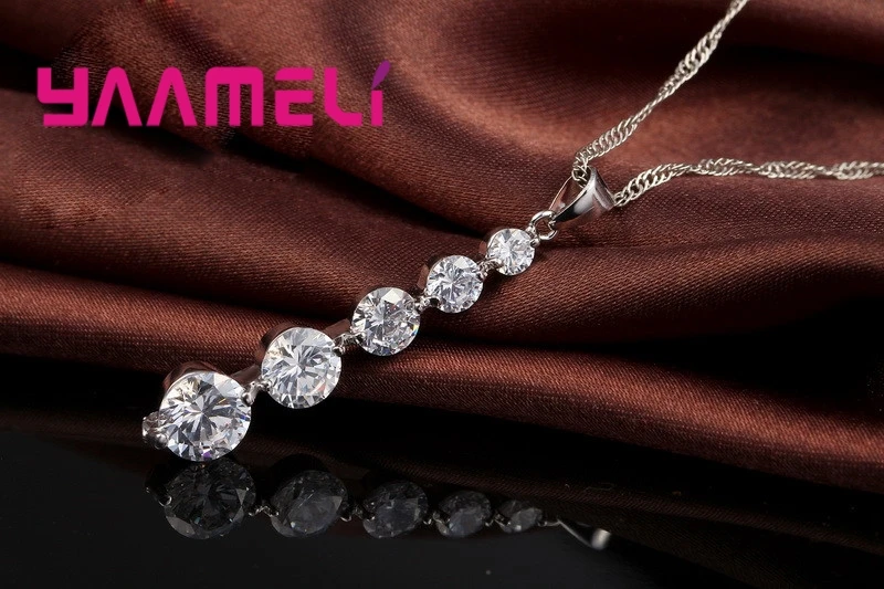 Long Drop Earrings Pendants Necklaces Set For Wedding Jewelry Women 925 Sterling Silver Crystal Wedding Jewellery Sets