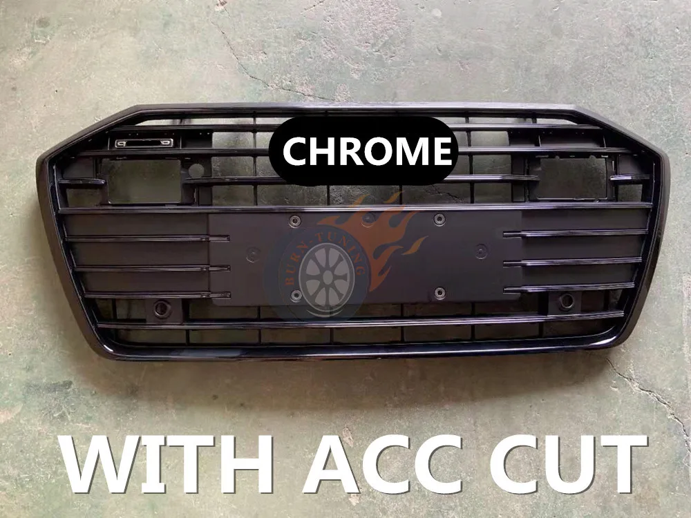ACC AND CHROME RINGS Глянцевый черный для S6 стиль гриль для A6 A6L C8+ ABS спорт гриль бампер гоночный гриль с ACC Cut с Европейский держатель пластины - Цвет: ACC AND CHROME RINGS