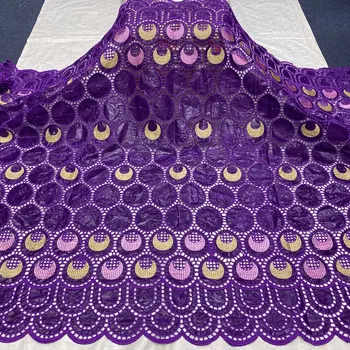 

African bazin riche fabric with brode Latest fashion embroidery bazin lace fabric with net lace 5 yards