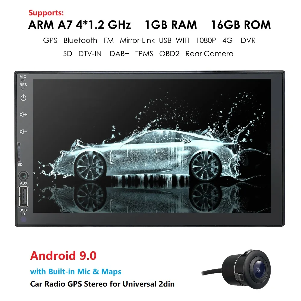 

Car Multimedia Player Andriod 9.0 GPS Navigation 2DIN HD Autoradio WiFi USB FM 2 Din 7" Audio Radio Stereo Backup Camera Map SWC