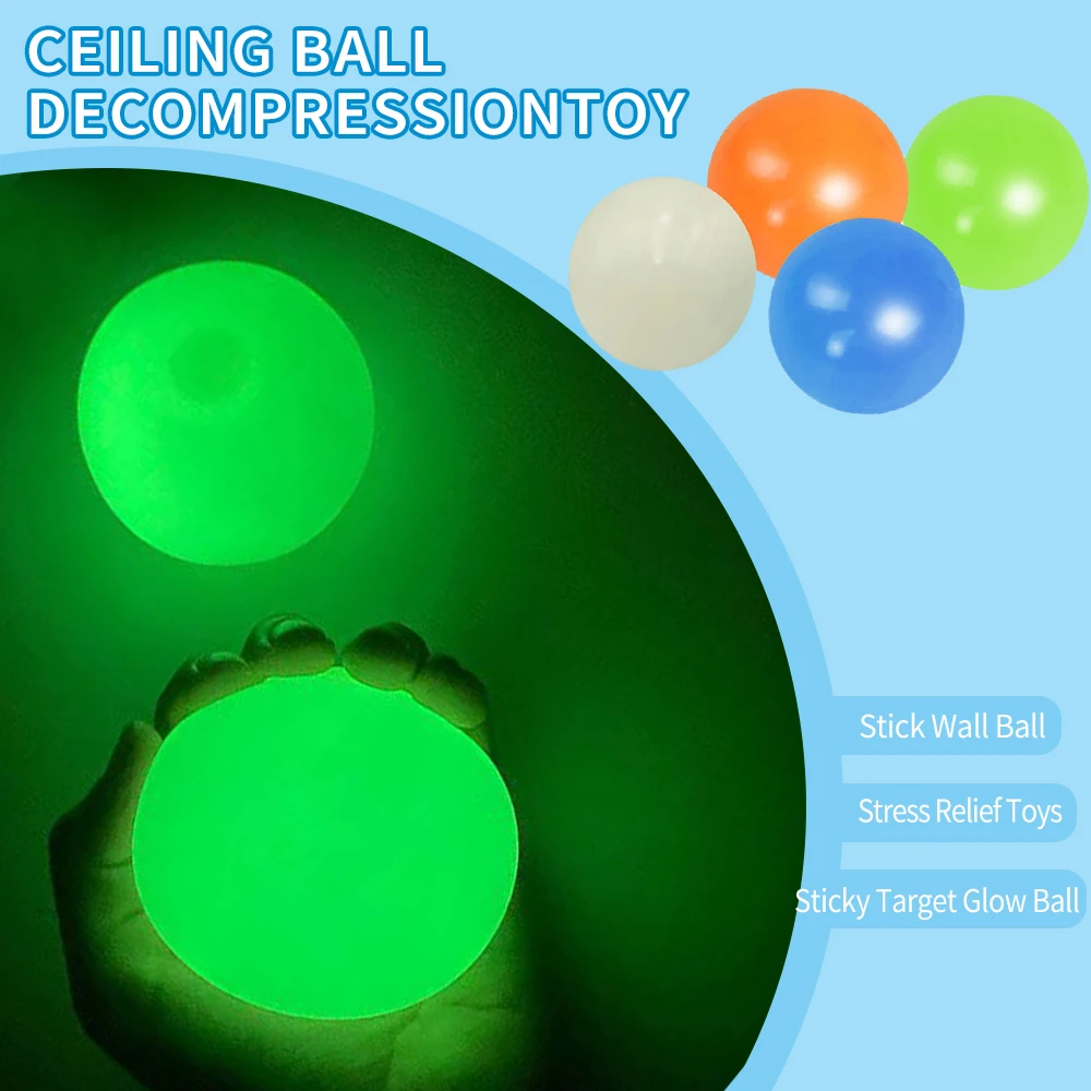 45/65mm Sticky Wall Ball Stress Relief Ceiling Balls Soft TPR Kids Decompression Toy Tossing Squash Ball Luminous Target Ball 4