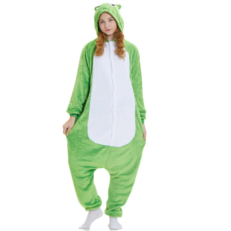 Animal Frog Women Pajama Suit kigurumis Men Night Sleepwear Winter Flannel Onepiece Pyjamas Fantasias Party Cosplay Costume