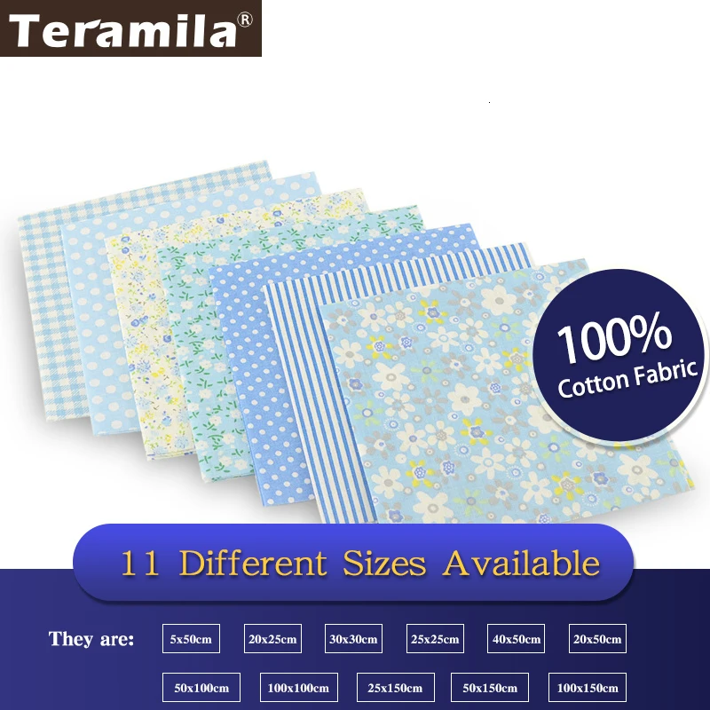 Teramila 7 шт. синий цвет хлопок ткань различные узоры Telas ткань материалы для DIY шитья куклы лоскутное Ремесло Украшение
