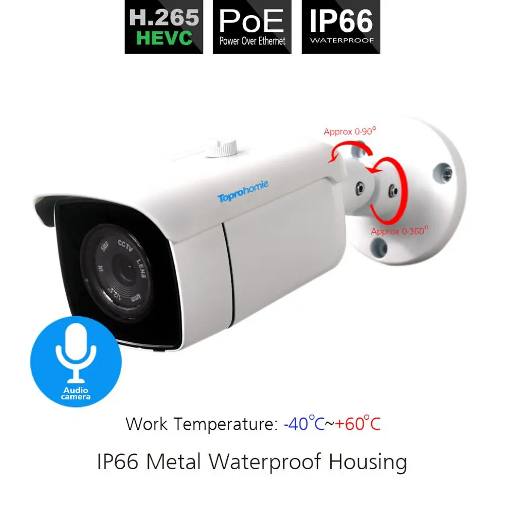 TOPROHOMIE H.265+ 4CH POE NVR комплект 48 В 2MP дневной ночной водонепроницаемый комплект камеры 4CH 1080P Аудио запись система наблюдения камеры