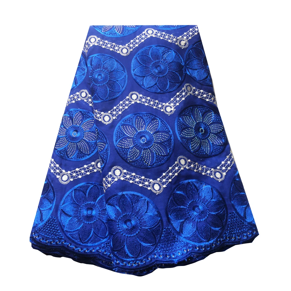 

Latest african blue lace fabric 2019 swiss voile lace in switzerland embroidery cotton lace fabric with plenty stones for women