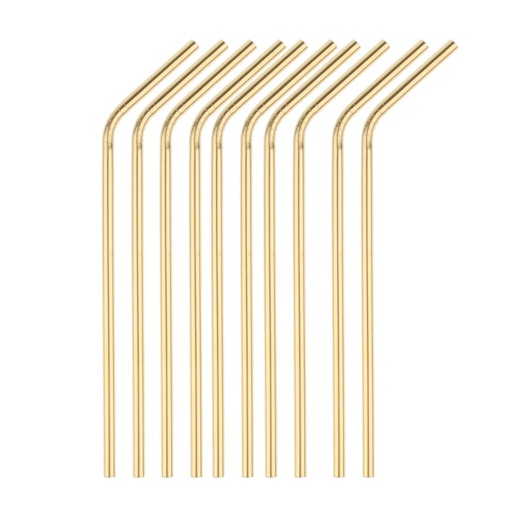 Gold Bent Stainless Steel Drinking Straw Metal Straw 10 PCS 21cm