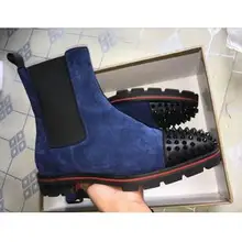 Роскошные Дизайнерские мужские Ботильоны; ботинки дыни с красной подошвой; модные мужские ботинки из черной телячьей кожи на резиновой подошве; знаменитые вечерние и свадебные ботинки