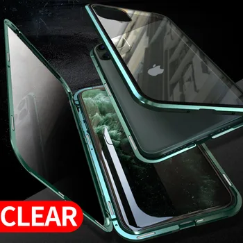 

360 Magnetic Case For iphone 11 Pro MAX Shockproof Transparent Glass Cover Metal Frame For iphone XS MAX XR Case Luxury Green