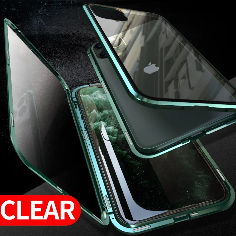 Магнитный чехол 360 для iphone 11 Pro MAX ударопрочный прозрачный стеклянный с