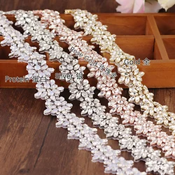 Handmade Exquisite Bridal Crystal Trim Handmade Opal Shiny Rhinestone Applique DIY Iron On Wedding Dress Belts Patch