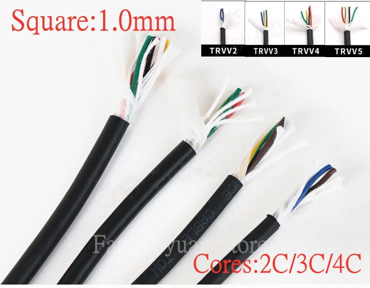 

Square 1.0mm TRVV Cable Flexible PVC Shielded Copper Conductor Pins 2 3 4 5 Cores Towline Bend Resistant Drag Chain Power Wire