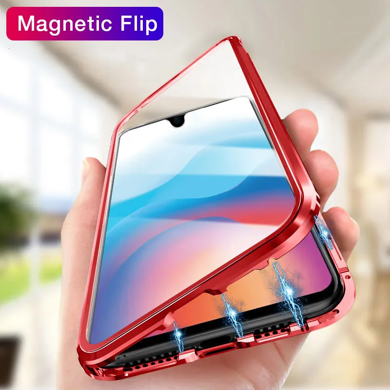 

Magnetic Adsorption Metal Case On For Samsung Galaxy A50 A30 A20 A10 S8 S9 S10 Plus S10E Note 8 9 Back Tempered Glass Cover Case