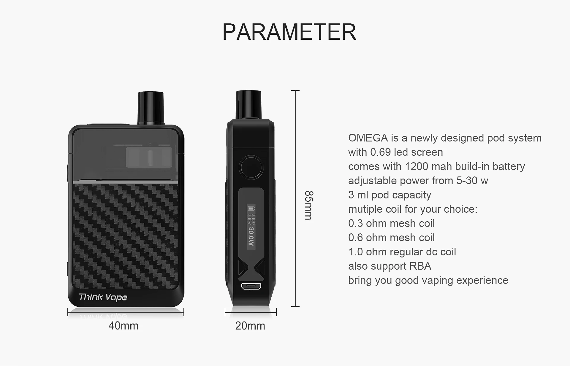 Vape pod Комплект Think vape OMEGA AIO 30 Вт Pod kit 1200 мАч встроенный аккумулятор 3 мл Топ наполнение pod система испаритель E-cigs комплект