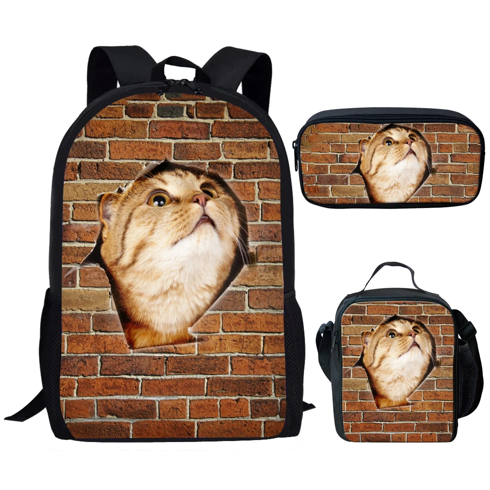 Twoheartsgirl с милым рисунком кота школьная сумка комплект для девочек-подростков 3 шт./компл. Для детей рюкзак начальной портфели - Цвет: Z5693CGK