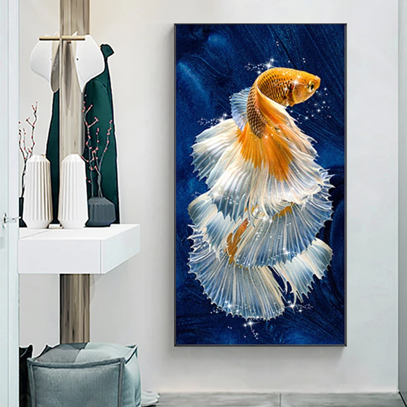 

Canvas Painting Koi Fish Feng Shui Carp Lotus Pond Pictures on Posters and Prints Cuadros Wall Art Pictures for Living Room