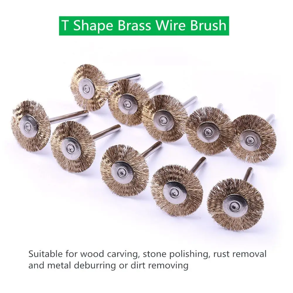 10pcs 3mm Shank Brass Wire Wheel Brushes Set Dremel Electric Tool For