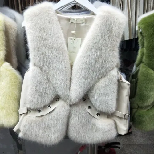 Новинка, зимний жилет из искусственного меха лисы, женский короткий жилет в Корейском стиле, куртка без рукавов, женское меховое пальто - Цвет: grey