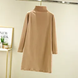 Fdfklak Base Night Shirt Spring Autumn High-Neck Long-Sleeve Loose Nightdress Double-Sided Fleece Warm Nightgowns Women Dress