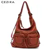 CEZIRA Large Soft Casual Women Bags Functional Girl School Backpack PU Leather Bag Ladies Multi Pockets Messenger&Shoulder Bag ► Photo 1/6